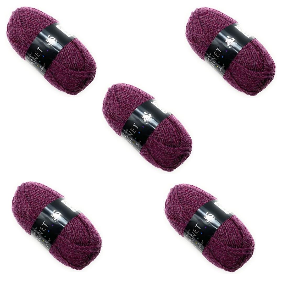 Pack of 5 x 100g Balls Cygnet Purple Aran Yarn - Heather