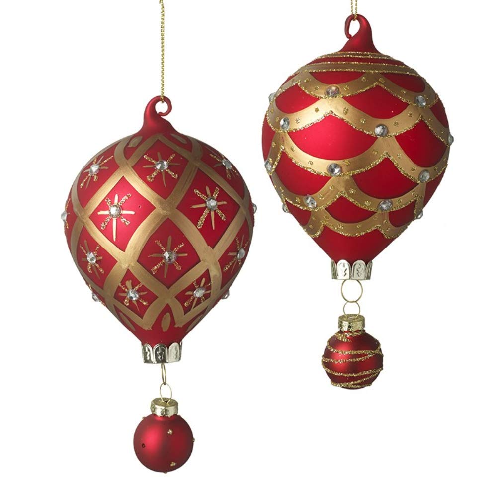 Heaven Sends Set of 2 - Hot Air Balloon Style Christmas Tree Baubles/Decorations - Red & Gold