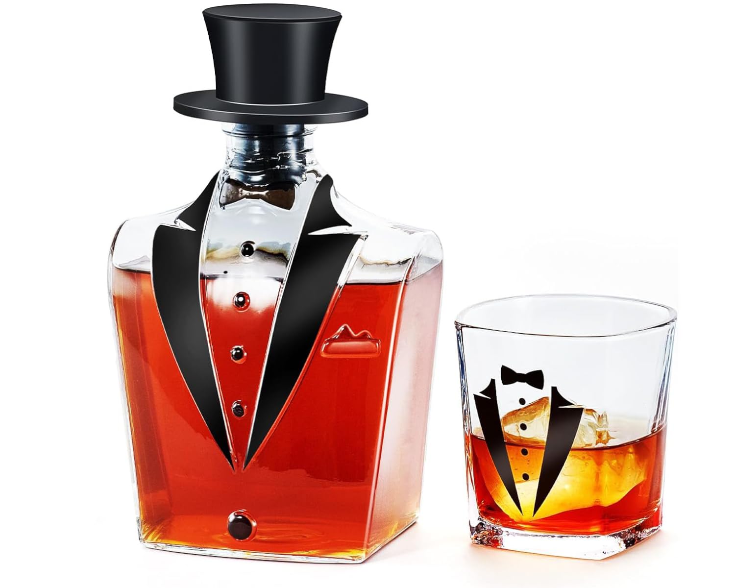 Kollea Tuxedo Whiskey Decanter Sets for Men, Personalized Liquor Decanter with Glass & Ice Mold, Christmas, Anniversary, Wedding Gifts for Men, Him, Dad, Groomsman, 21st Birthday Bourbon Decanter Set