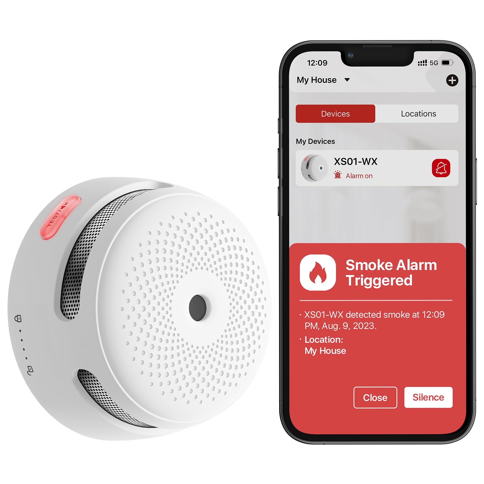 X-SenseWi-Fi Smoke Alarm for Home with Replaceable Battery, Smart Smoke Alarm Compatible with X-Sense Home Security App, Compliant with EN 14604 Standard, XS01-WX, 1-Pack