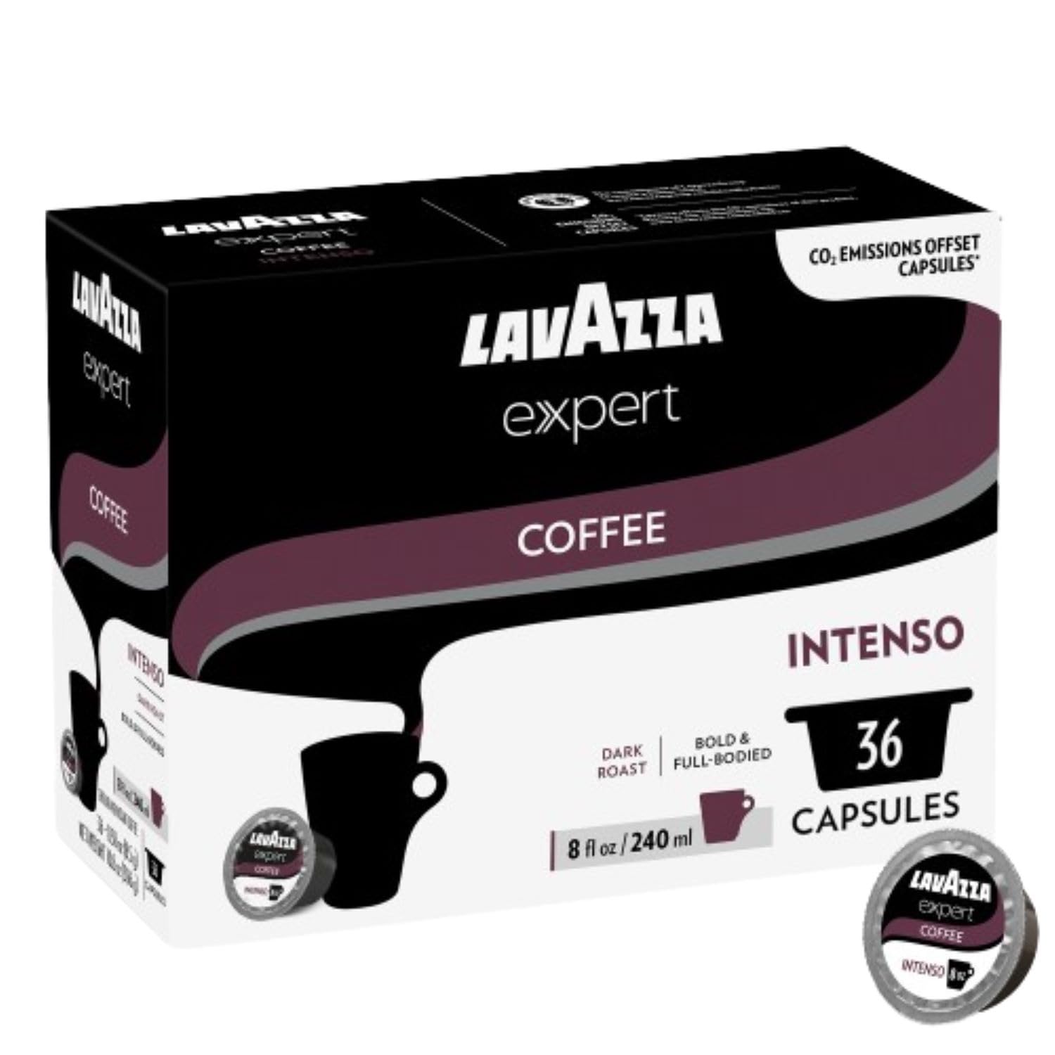 Lavazza Expert Intenso Coffee Capsules, Intense, Dark Roast, Intenisty 9 out of 10, notes of spicy, Coffee Preparation, Blended and Roasted in Italy, (36 Capsules)