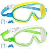 Seago Swim Goggles 2 Pack Anti-Fog Anti-UV Wide View Swimming Goggles for Kids 3-15