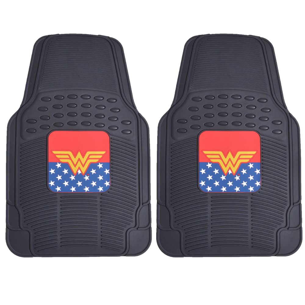 Superhero Car Floor Mats, Officailly Licensed Warner Bros DC Comics, All Weather Interior Auto Protection, Heavy Duty Rubber Liners for Car Truck Van SUV