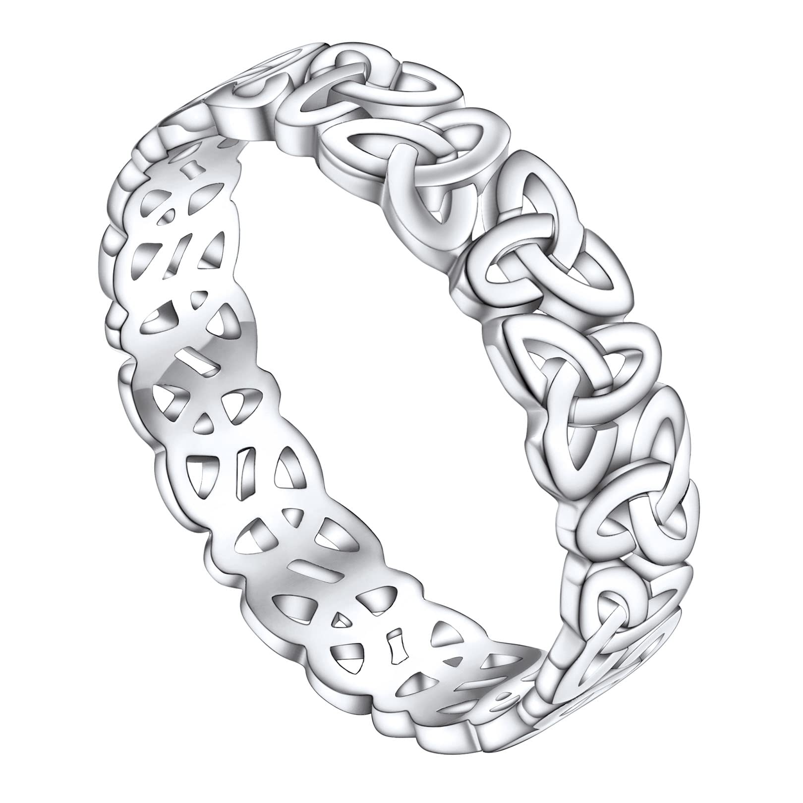 Celtic Knot Rings for Women Sterling Silver Irish Trinity Knots Eternity Band Solid Silver Stackable Ring Size J 1/2-V 1/2(Gift Box Send)