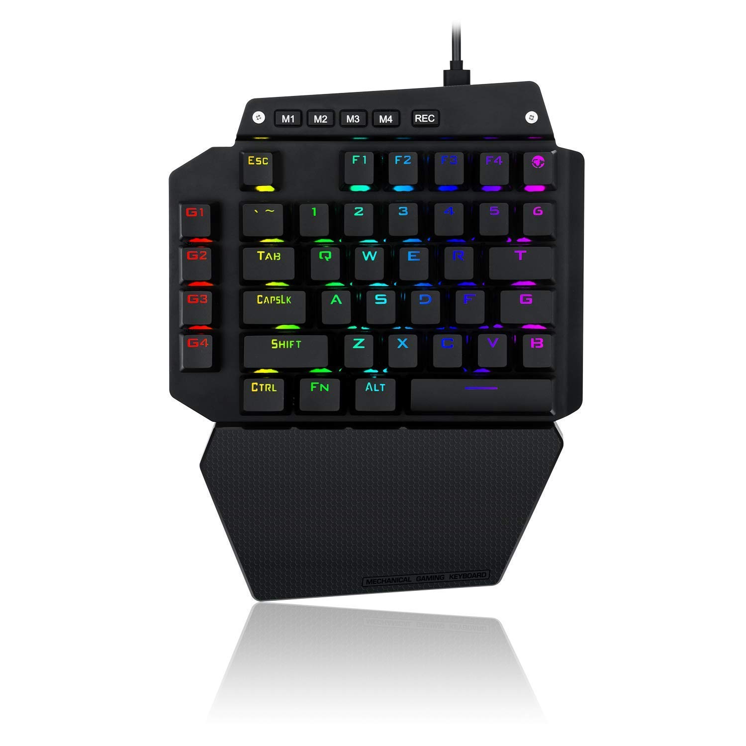 One Handed Mini Mechanical Gaming Keyboard, E-Yooso 44 Key with Macro Keys RGB LED Backlit Detachable Wrist Rest Wired KeyPad for PS4,PUBG/Wow/Dota/FPS/LOL/MOBA Game (DIY Clicky Blue Switch)