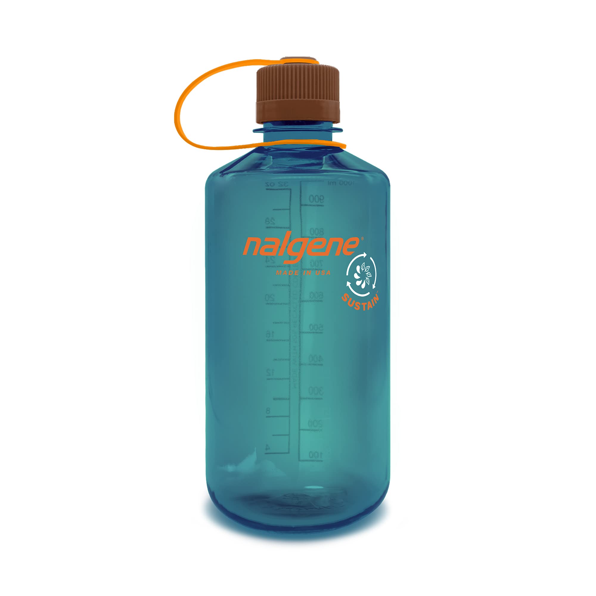 Nalgene Sustain Tritan BPA-Free Water Bottle Made with Material Derived from 50% Plastic Waste, 32 OZ, Narrow Mouth, Teal