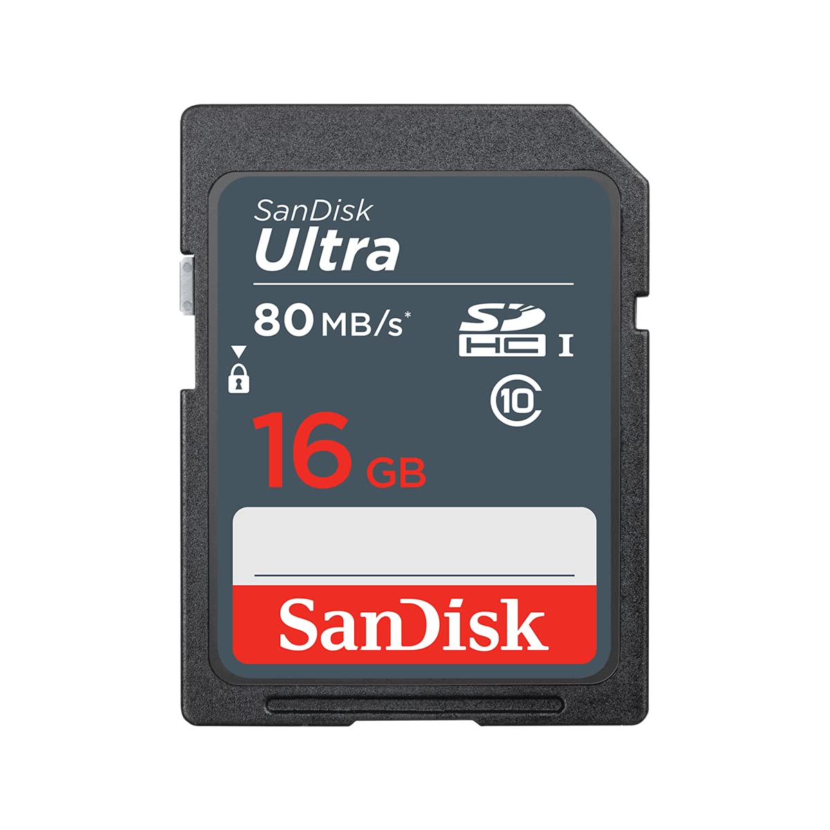 SanDisk Ultra SDHC Memory Card, 16GB, Up to 80 MB/s, Class 10, Black/Grey