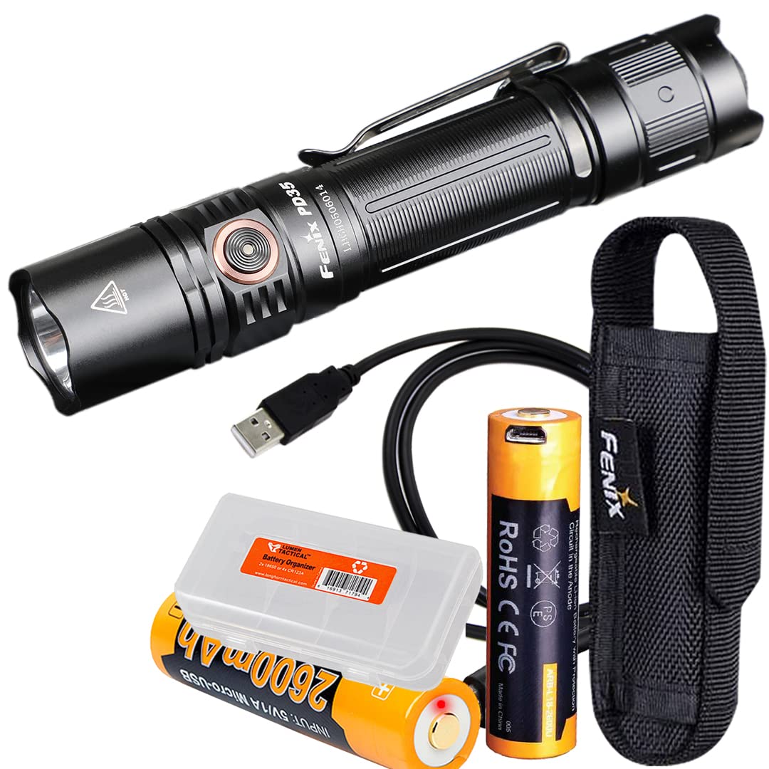 FenixBundle PD35 v3.0 1700 Lumen Tactical Flashlight with Two ARB-L18-2600Us and LumenTac Organizer