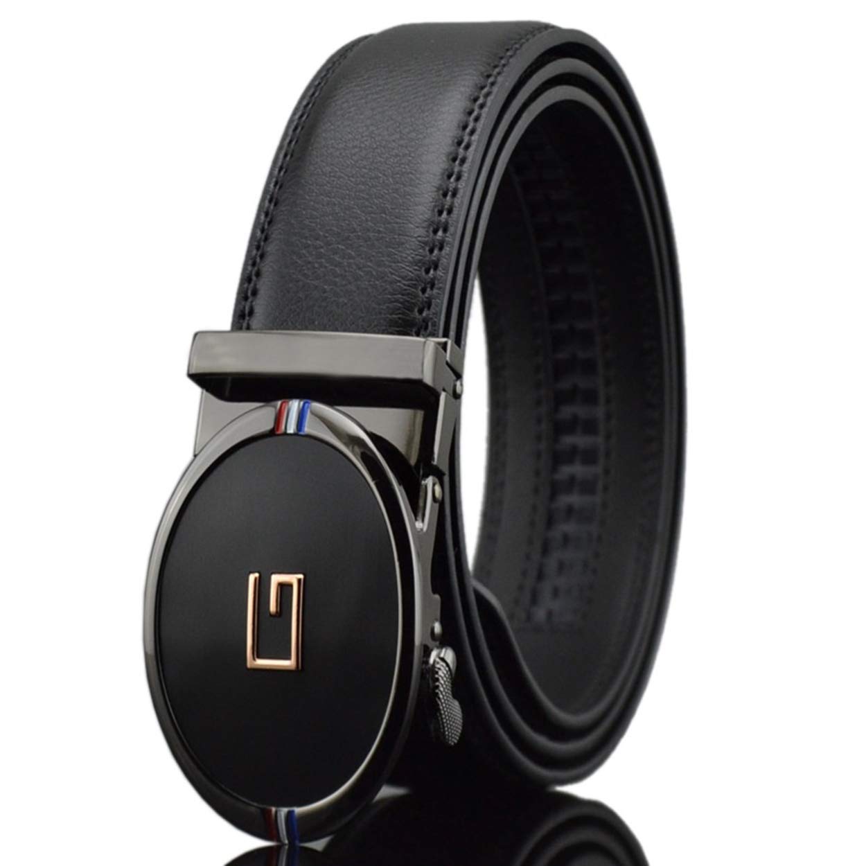 Men's Leather Ratchet Dress Belt with Automatic Buckle