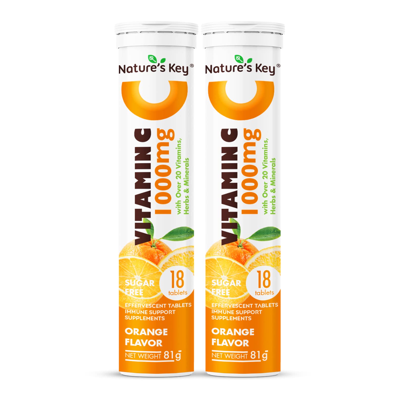 Nature's Key Vitamin C 1000mg with Over 20 Vitamins, Herbs & Minerals Immune Support Effervescent Tablets, Blast of Vitamin A, C, E, Zinc, Selenium, Echinacea & Ginger（Orange Flavor 36 Count）