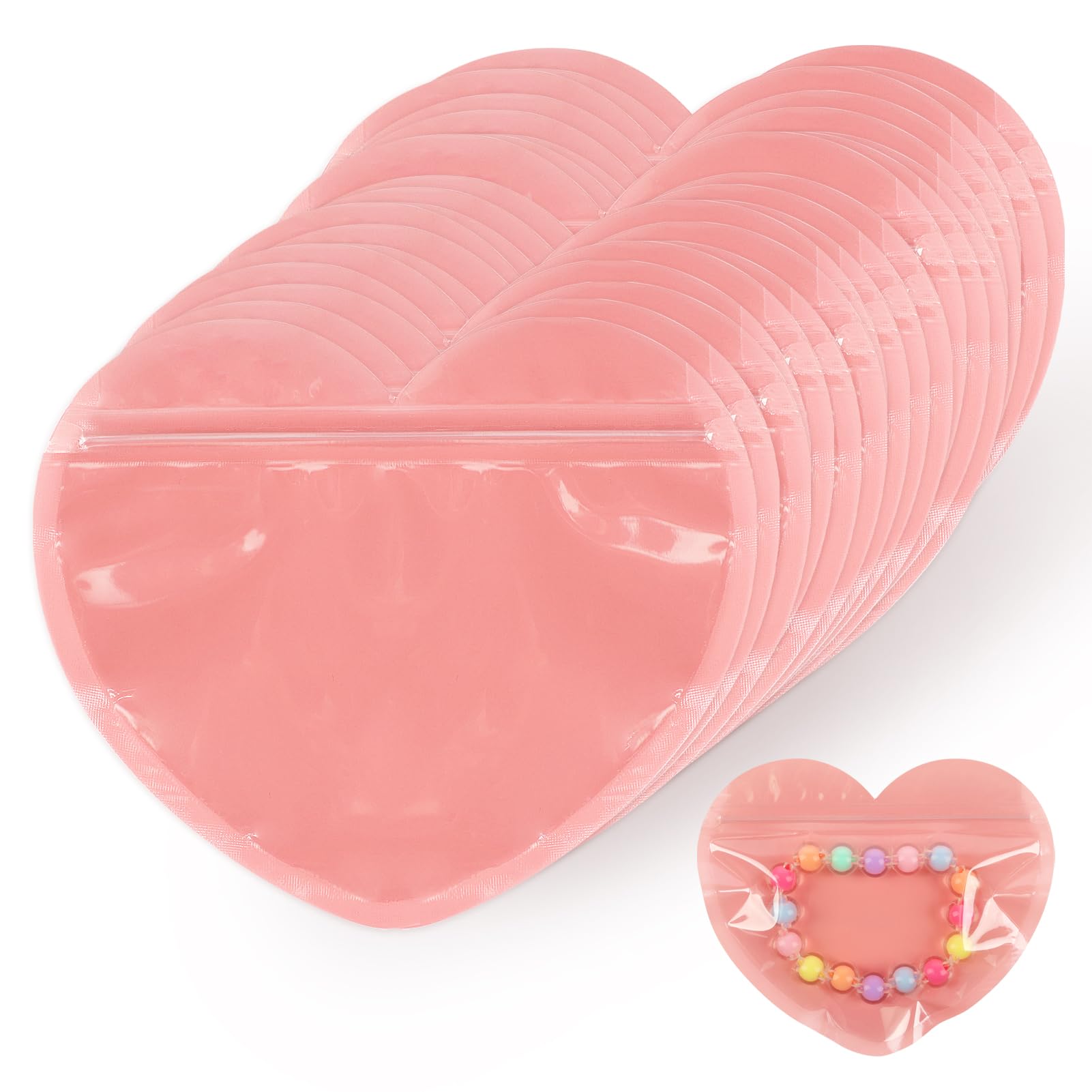 100pcs Small Bags for Small Business, Heart-Shaped Jewelry Bags Clear Mylar Ziplock Baggies Cute Mini Packaging Supplies for Bracelets Sample