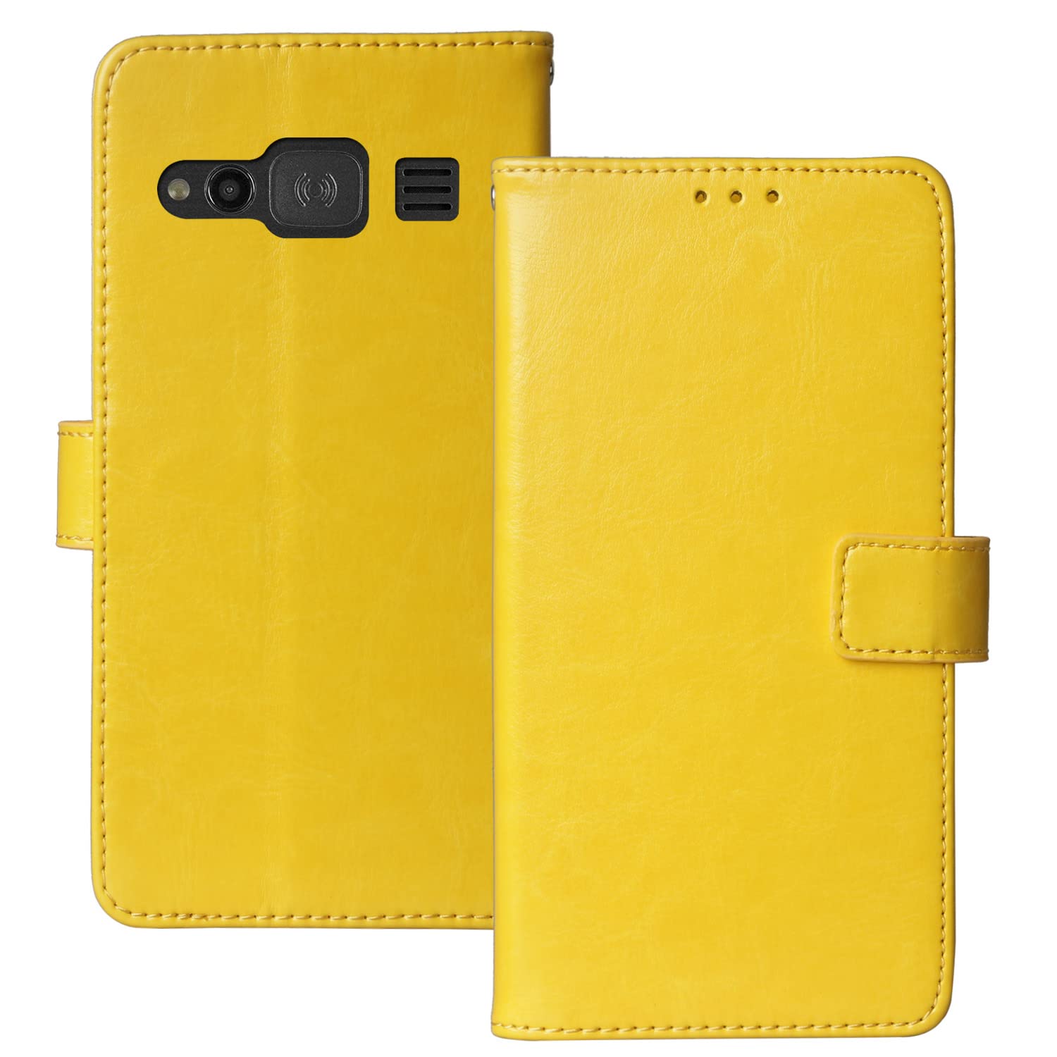 DingshengkBook Stand Premium Retro Business Flip Leather Protector Case TPU Silicone For Doro 1370 1371 1372 2.4 inch Magnetic Card Slot Wallet Protective Bumper Folio Pouch (Yellow)