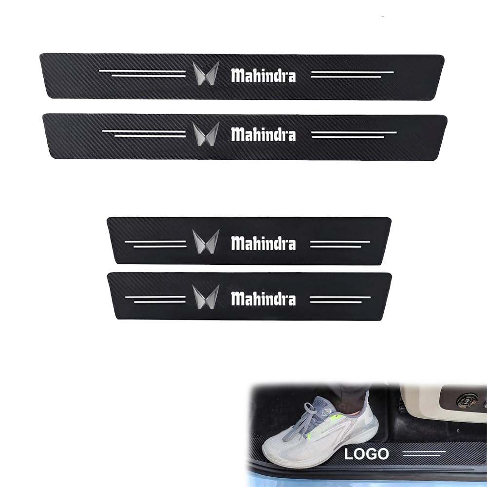 ZOTIMO 4Pcs for Car Door Sill Protector Carbon Fiber Leather Sticker, Door Entry Guard (Compatible for Mahi-ndra Alturas G4, Marazzo, Bolero Neo, Scorpio,XUV, KUV)