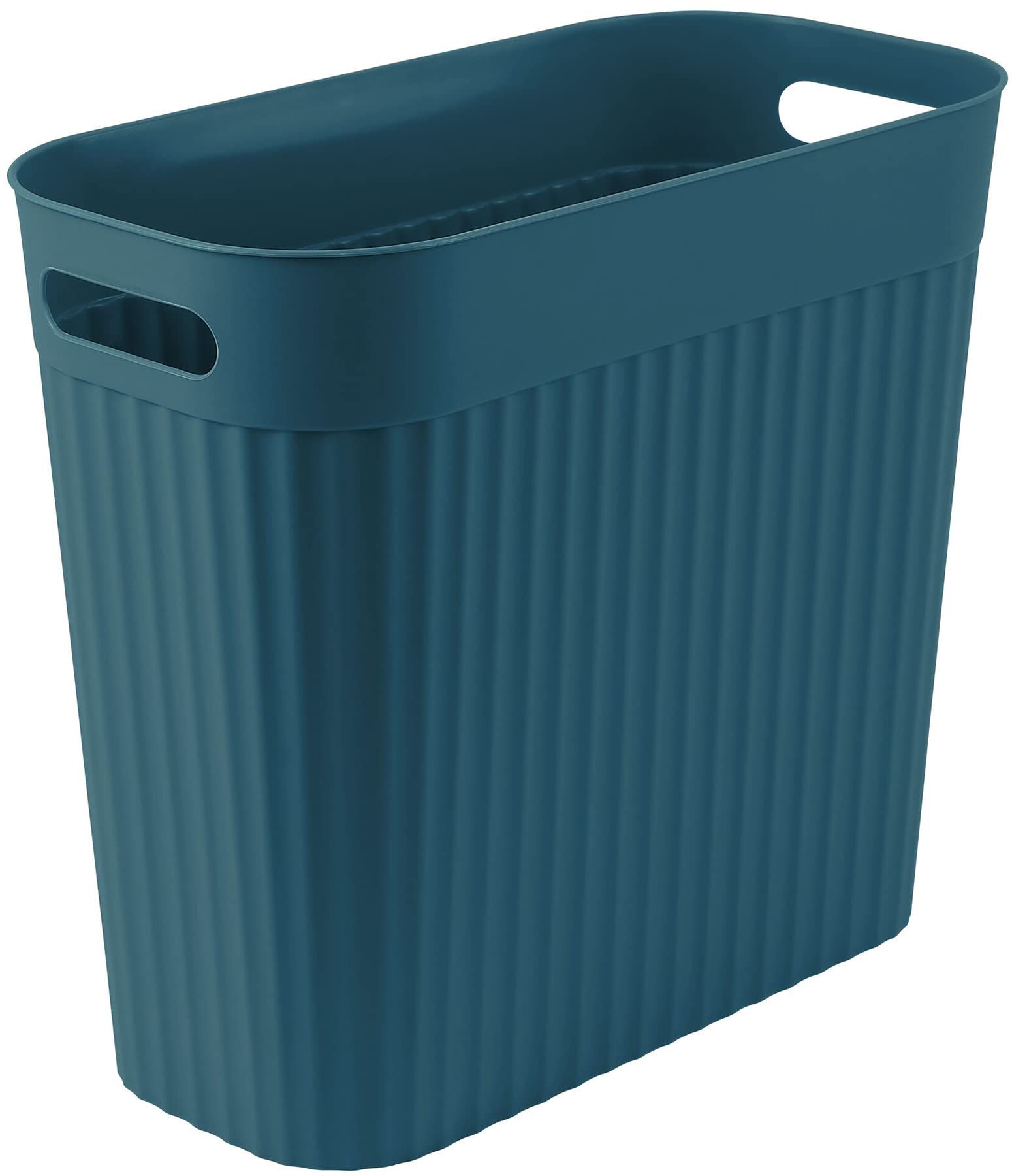 BESUMA Slim Plastic Rectangular Small Trash Can Wastebasket, Garbage Container Bin with Handles for Bathroom, Kitchen, Home Office, Dorm (DarkBlue, 3 Gallons)