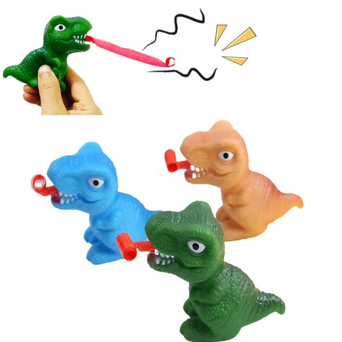 10 Pack Creative Dinosaur and Frog Squeeze Toys with Tongue Sticking Out – Funny Novelty Stress Relief Toys with Sound, Perfect for Party Favors and Gag Gifts for Kids and Adults (Random Colors)