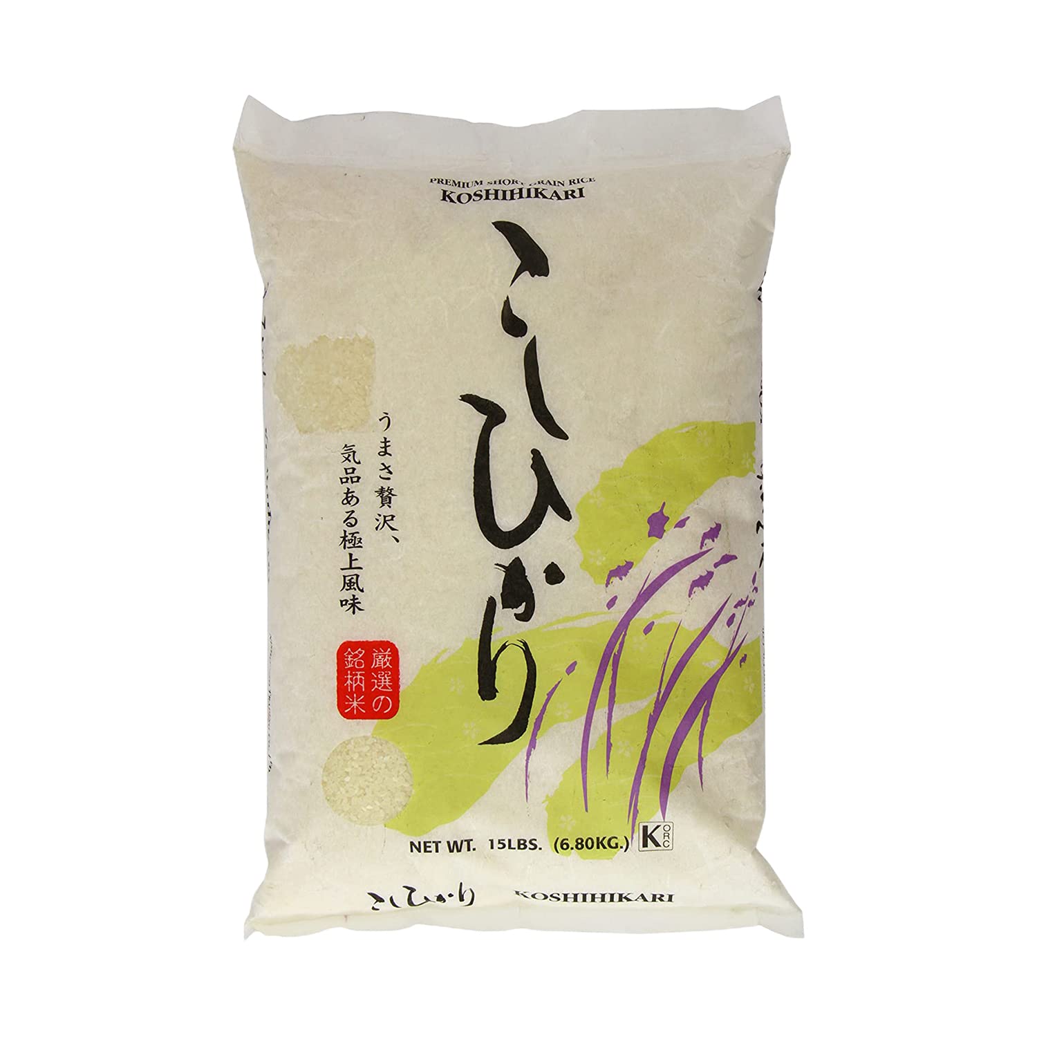 ShirakikuDried Grains & Rice - Japanese Short Grain White Koshihikari Rice - Uncooked Premium Quality Low Carb Sweet Sticky Sushi Rice, 15 Pounds bag