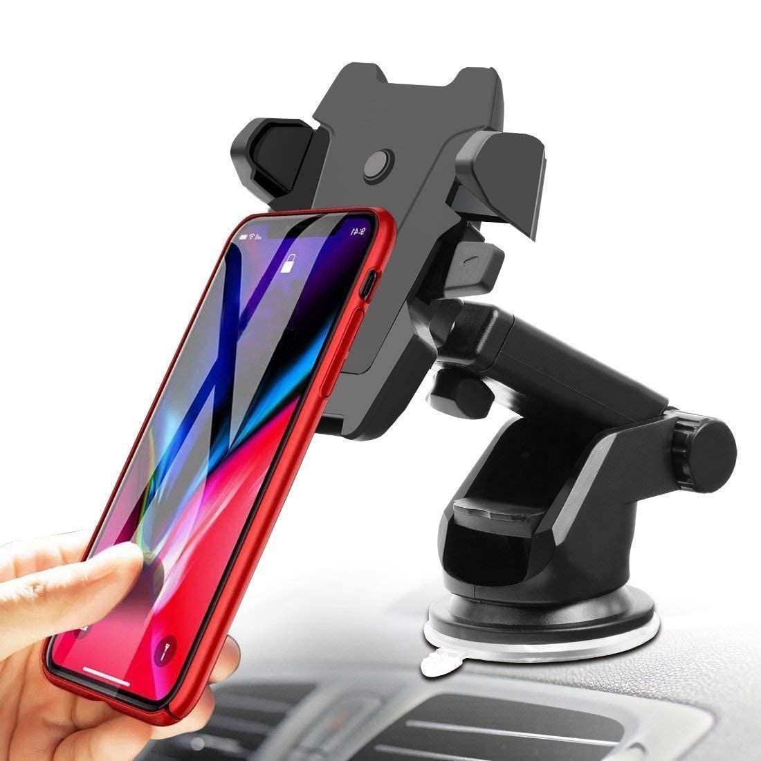 HUMBLE® Universal Silicone Sucker Long Neck Car Mobile Phone Holder Mount Stand Ultimate Reusable Suction Cup with 360 Degree Rotation for Car Windshield Dashboard - (Black)