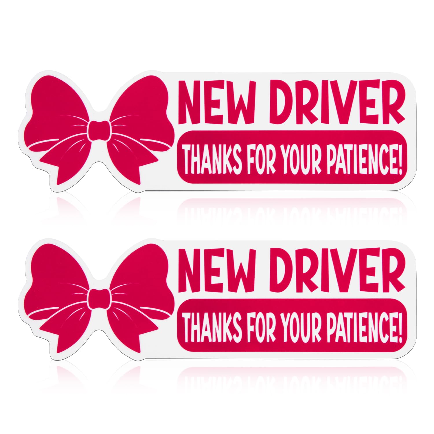 2pcs New Driver Magnet for Car, Thanks for Your Patience Bow Candy Reflective New Driver Stickers Removable New Driver Vehicle Safety Warning Sign for Bumper Window Student Driver (Pink)