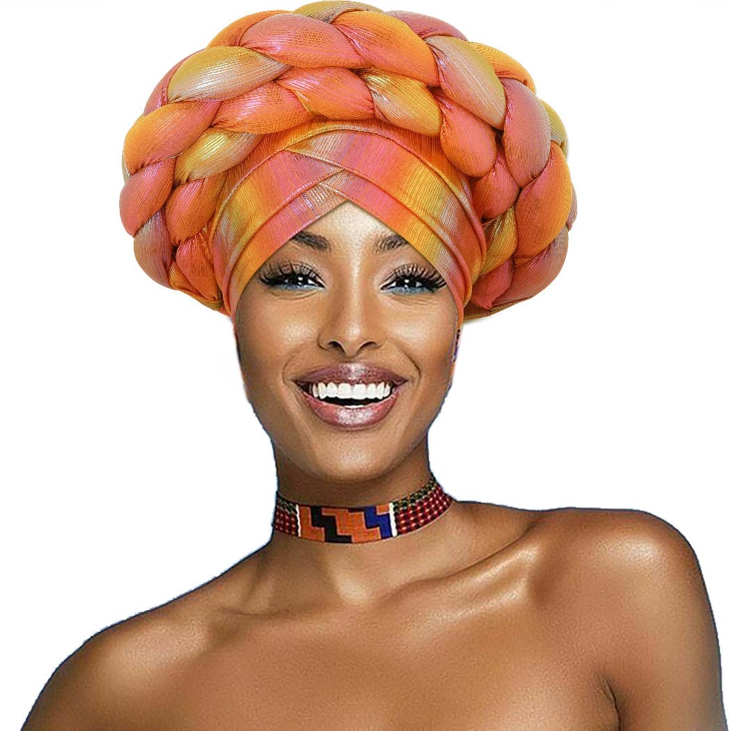 Beanie Cap Head Wrap Double Braid Pre-Tied Head Scarf Twisted Stretchy African Head Turban for Women and Girls