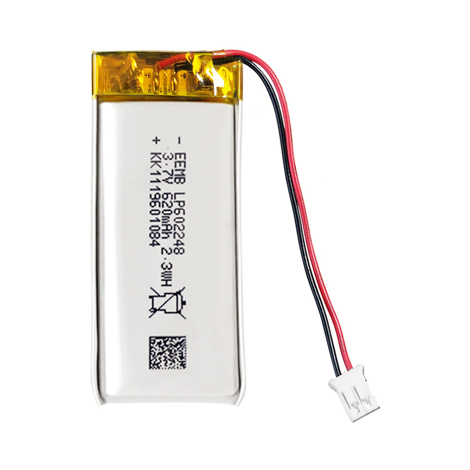 EEMB3.7V Lipo Battery Pack 620mAh 602248 Small Rechargeable Lithium Polymer ion Battery with JST Connector (UL Certified for Cell)