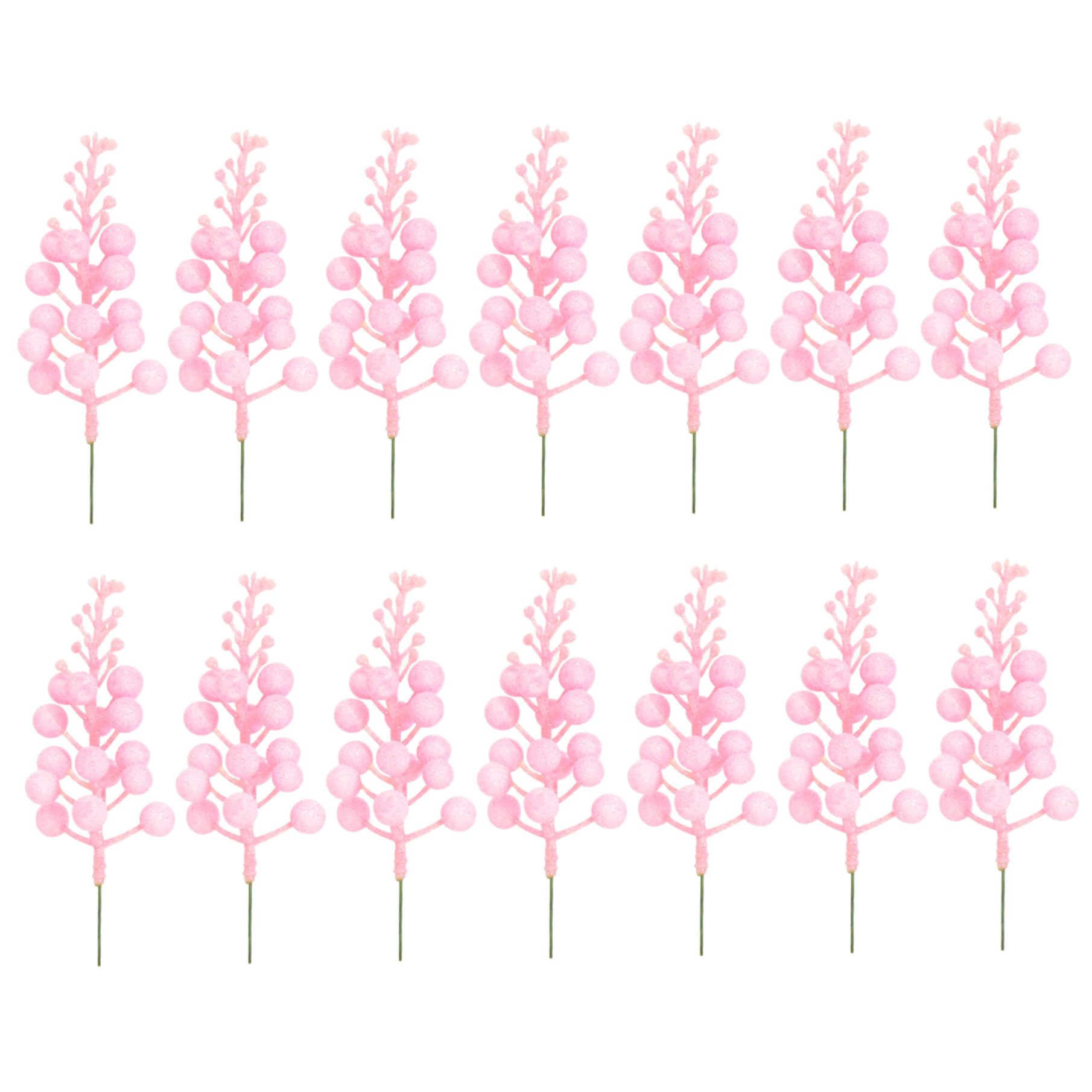 14PCS Christmas Artificial Pine Picks, 8.7inch 15-Branches Artificial Glitter Berries Stems Christmas Tree Topper,Christmas Wreath Making Supplies for Christmas Tree Decor,Pink