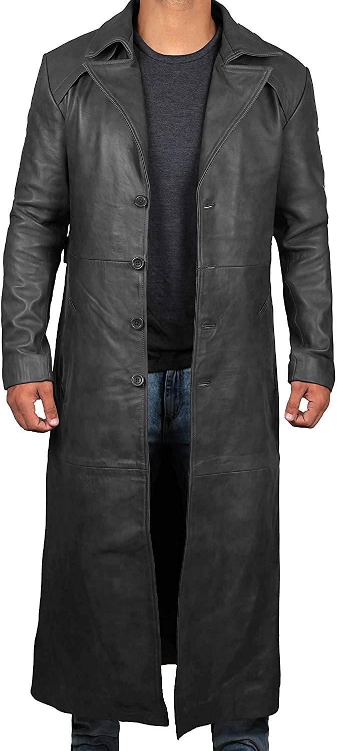 fjacketsLeather Long Coat Men Full Length Peacoat Mens - Real Lambskin Leather Trench Coats For Men