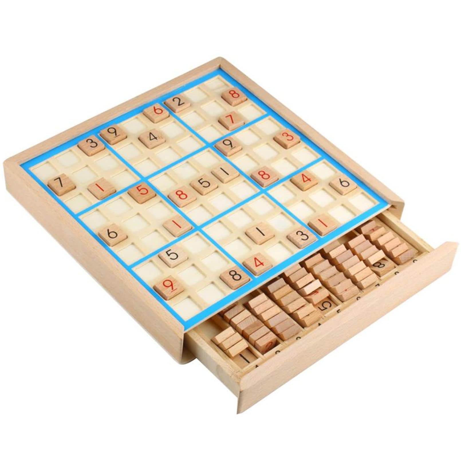 AM ANNA Wooden Sudoku Board Game with Drawer, with Book of 100 Sudoku Puzzles - Brain Teaser Desktop Toys Puzzle Board Wood Puzzle for Kids and Adults