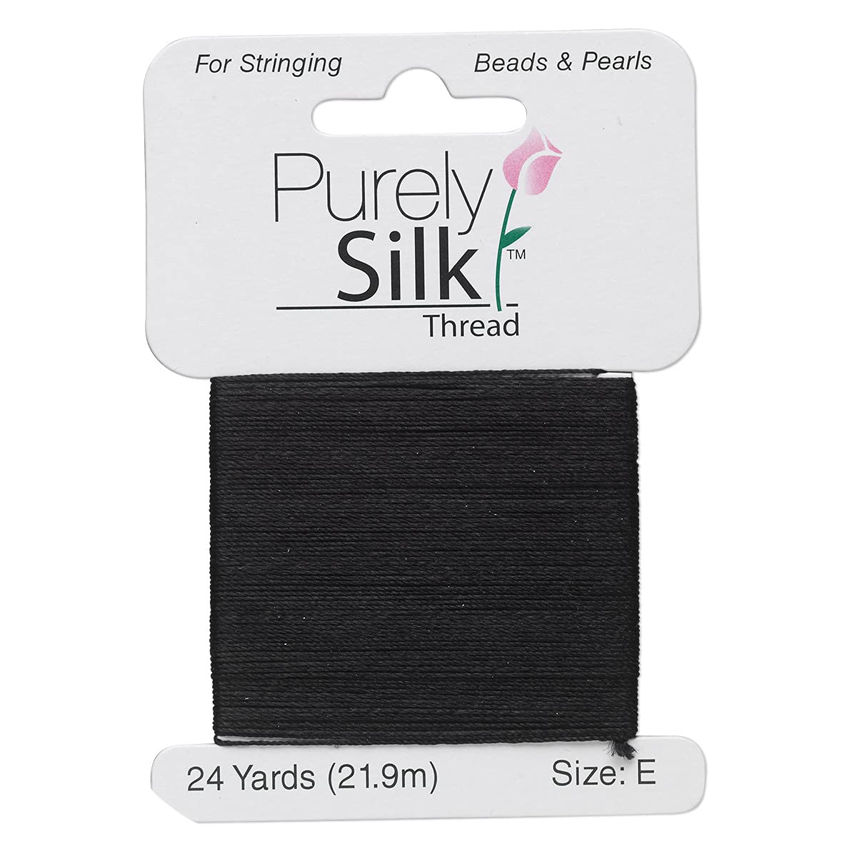 Purely Silk Simply Silk Beading Thread Cord Size E Black 0.013 Inch 0.33mm 24 Yards Card for Stringing Weaving Knotting Kumihimo