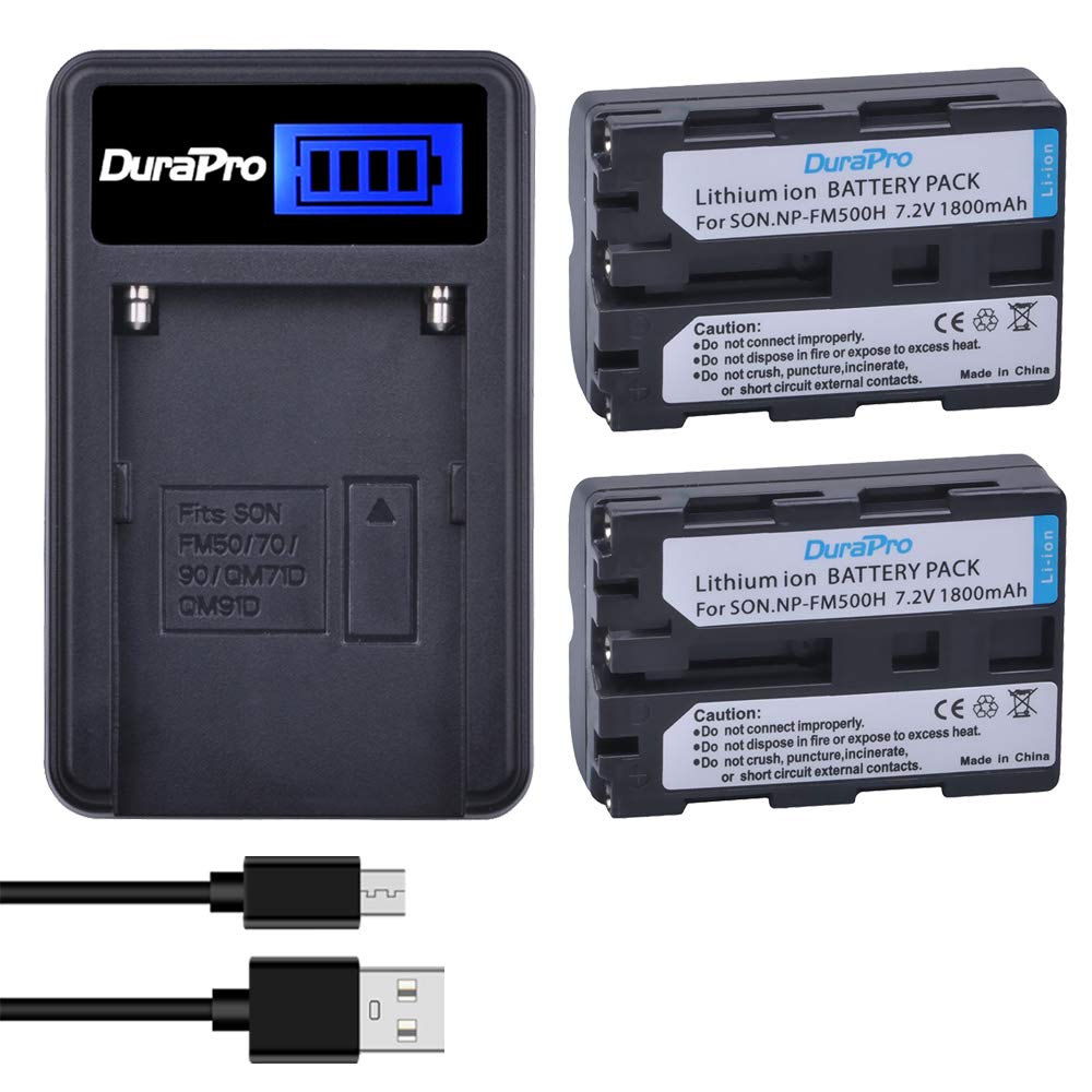 DuraPro 2Pcs NP-FM500H Battery + LCD USB Charger for Sony a99,a77,a58,a57,a65,a68,a200,a300,a350,a450,a500,a550,a560,a700,a850,a900 Cameras