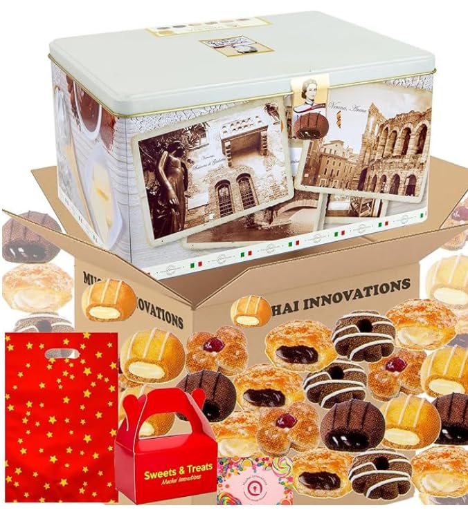 Itali'an' Fine Pastry Cookies Assortment Gift Tin, Assorted Filling - Vanilla, Chocolate, Lemon (1box)