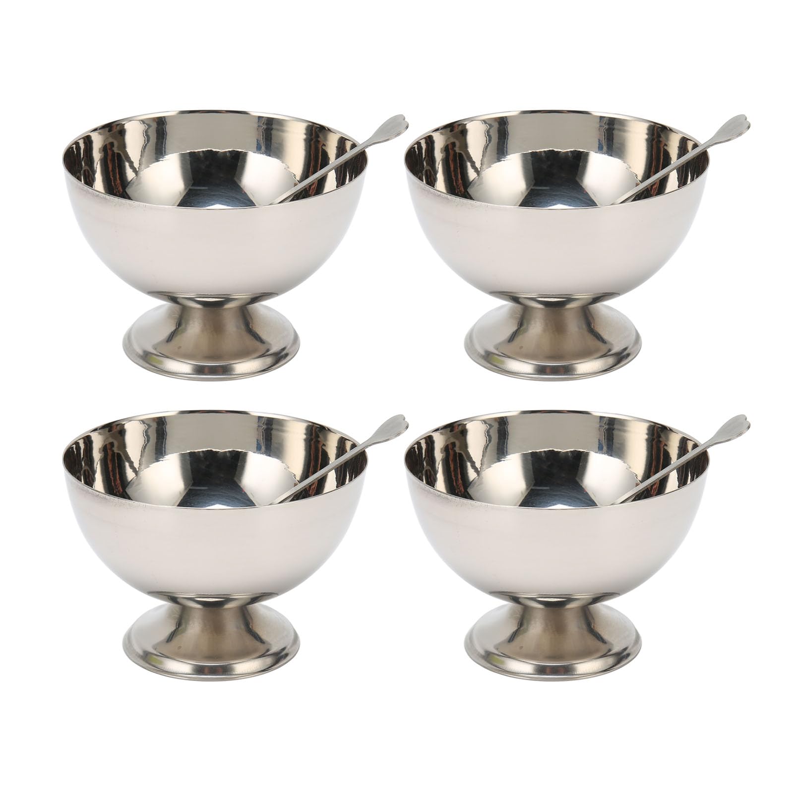 gernie Set of 4 Dessert Bowls, Stainless Steel Ice Cream Cups with Fork Reusable Ice Cream Footed Bowls Dessert Cups Set, Ice Cream Bowls, Serving Bowls, for Sundae Fruit Snack Party