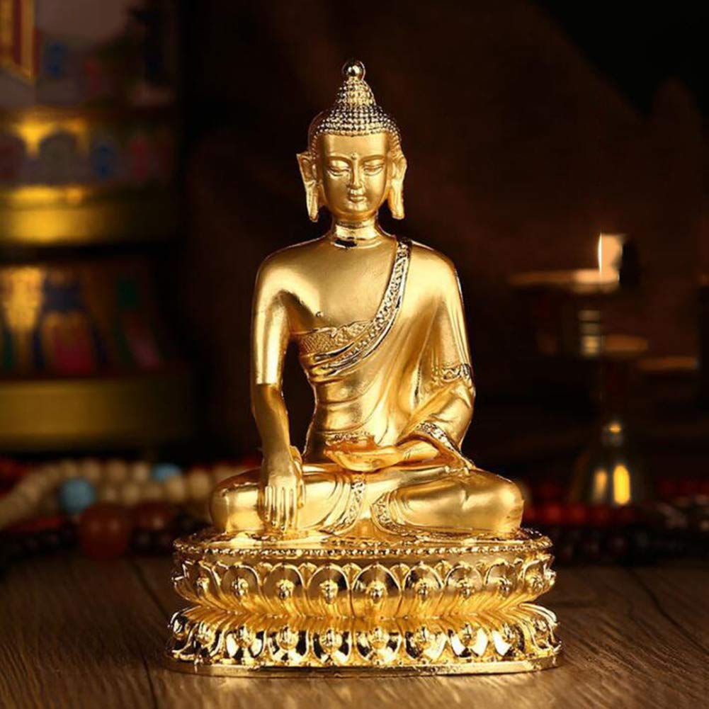 Gold Chinese Shakyamuni Buddha Statue Figures, Meditating Harmony Sculptures Religious Handmade Decoration Ornaments