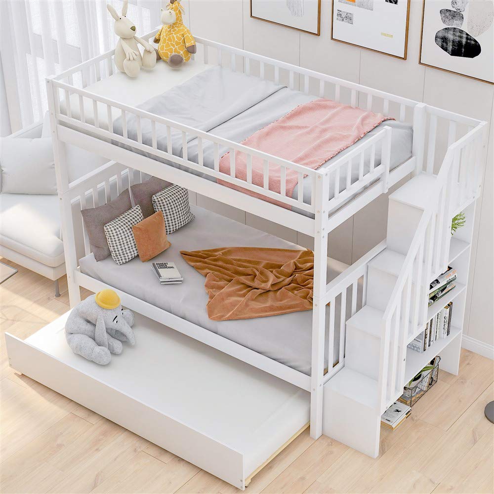 KINGSWELL Bunk Bed with Shelves (White)