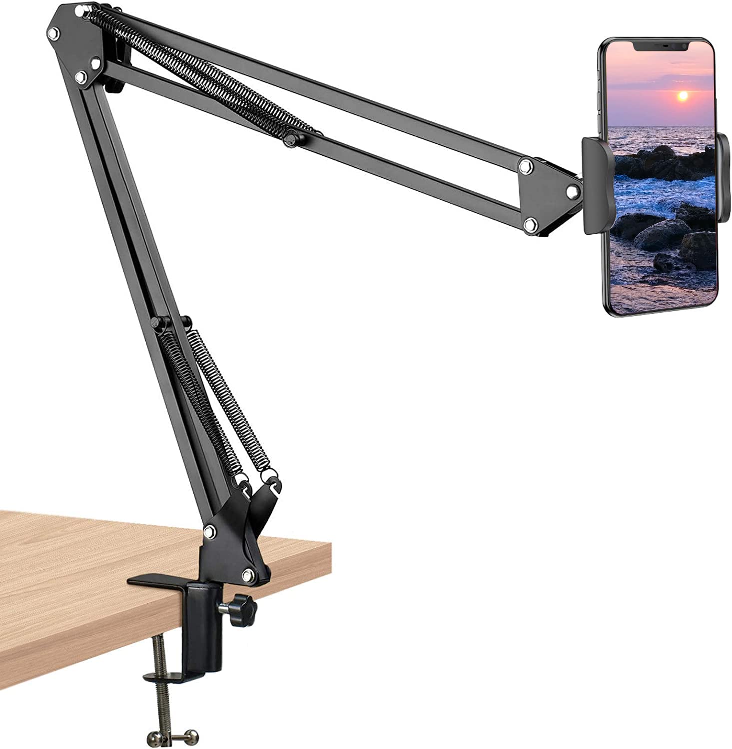 Universal Cell Phone Clip Holder Clamp Mount Flexible 360° Rotation,Long Arm Bracket for 3.5-6.5in Phones, Mobile Stand for Bed, Office, Kitchen, Desk