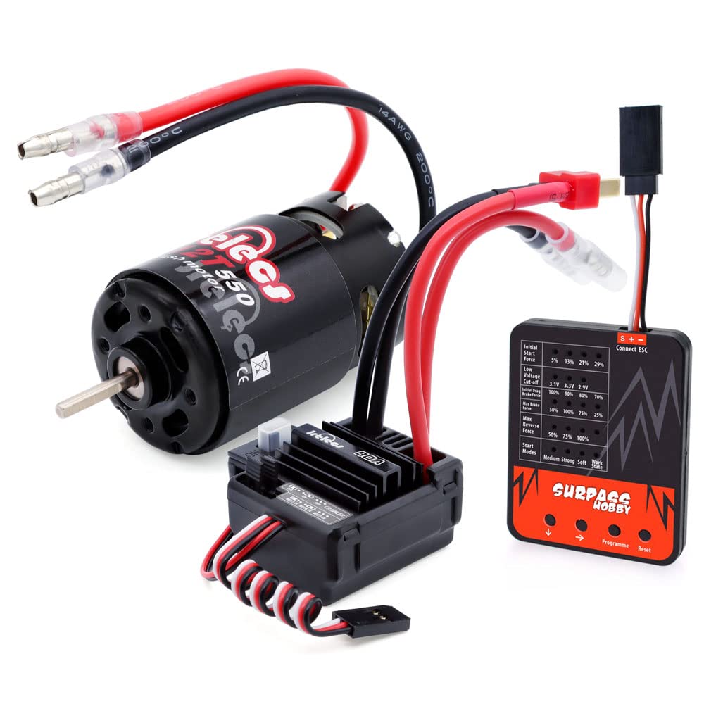 550 12T Brushed Motor with 80A Brushless ESC & LED Programming Card Combo Set for 1/10 RC Scale Electric Short Course Truck car Slash 2WD/4WD Redcat ARRMA AXIAL HSP HPI Wltoys Kyosho