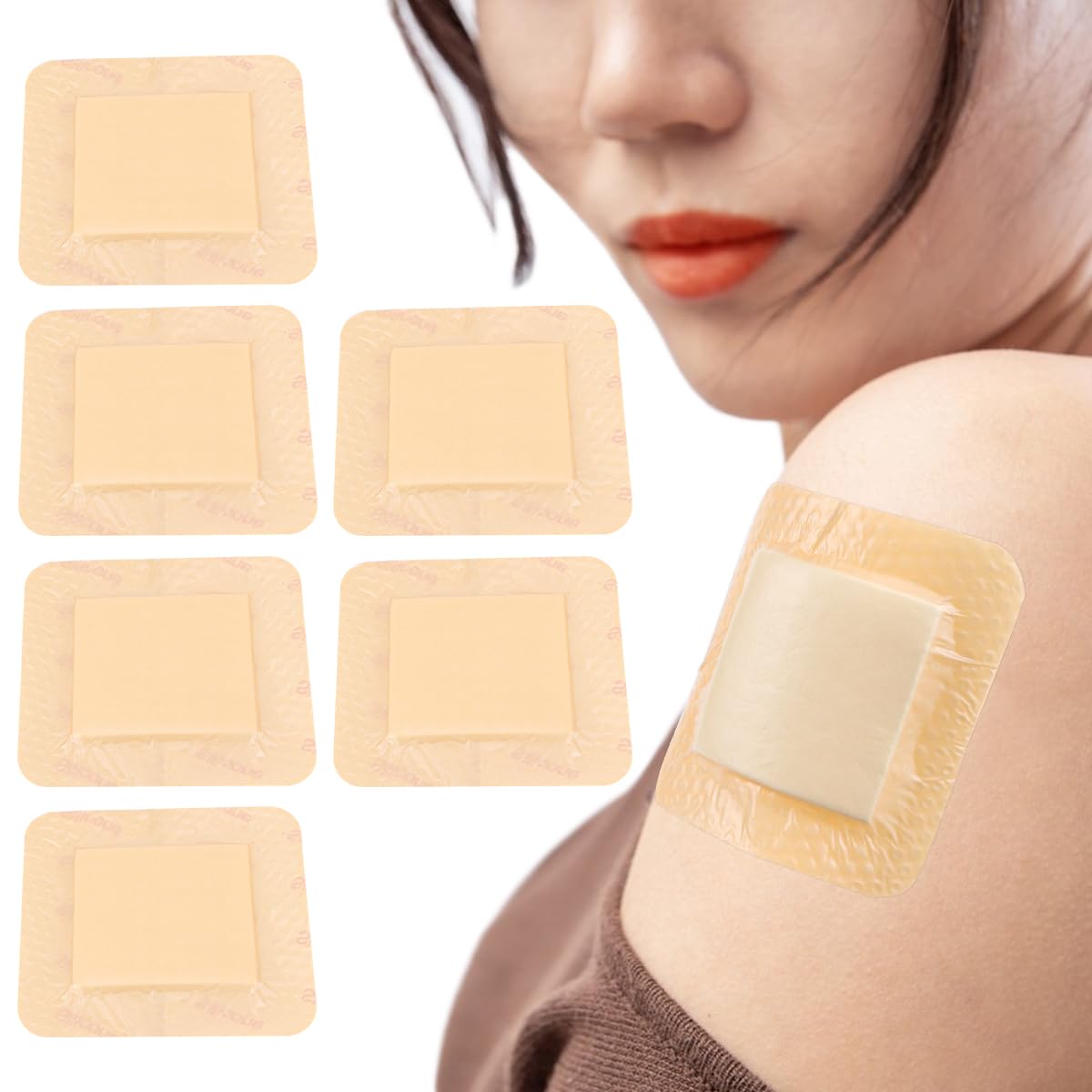 ZJIVQO 6pcs Silicone Adhesive Foam Dressing Pressure Sore Pad Surgical Wound Dressing Gentle Border Wound Care Foam Bandages Sacrum Foam Bandages for Pressure Ulcer Butt Bed Sore,7.5cmx7.5cm