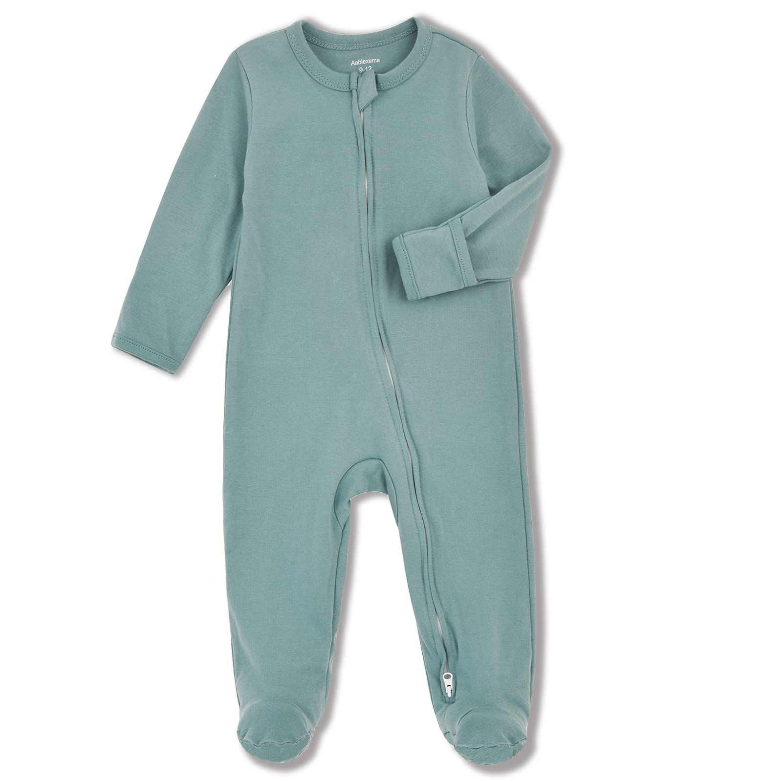 Baby Footed Pajamas with Mitten Cuffs - Unisex Newborn Infant 2 Ways Zipper Cotton Footie Onesies