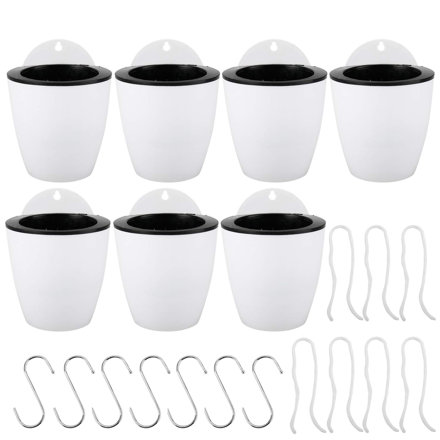 Homend 7 Pack Self Watering Hanging Planters, Lazy Flower Pots Water Hanging Plants Pot, Succulent Plants and Small Flower Pots Plants Pots with 7 Hooks (7 Inch(180MM), 7 Pack with 7 Hooks)