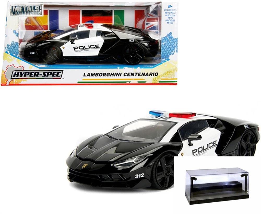 ModelToyCars Diecast Car w/Display Case - Lamborghini Centenario Police, Black and White - Jada Toys 30011/4 - 1/24 Scale Diecast Car