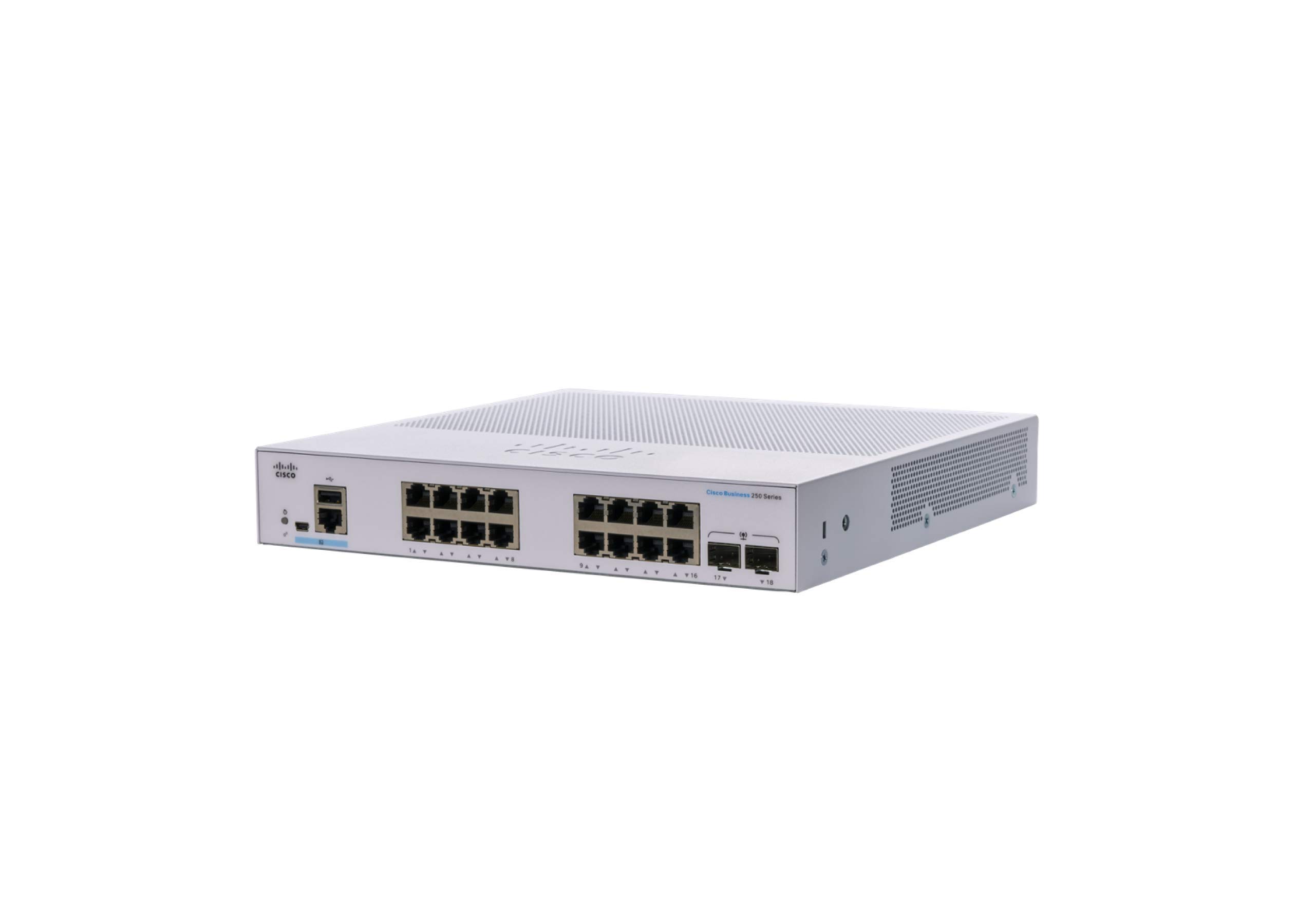 CISCO DESIGNED Business CBS250-16T-2G Smart Switch | 16 Port GE | 2x1G SFP | Limited Lifetime Protection (CBS250-16T-2G-NA) (Renewed)