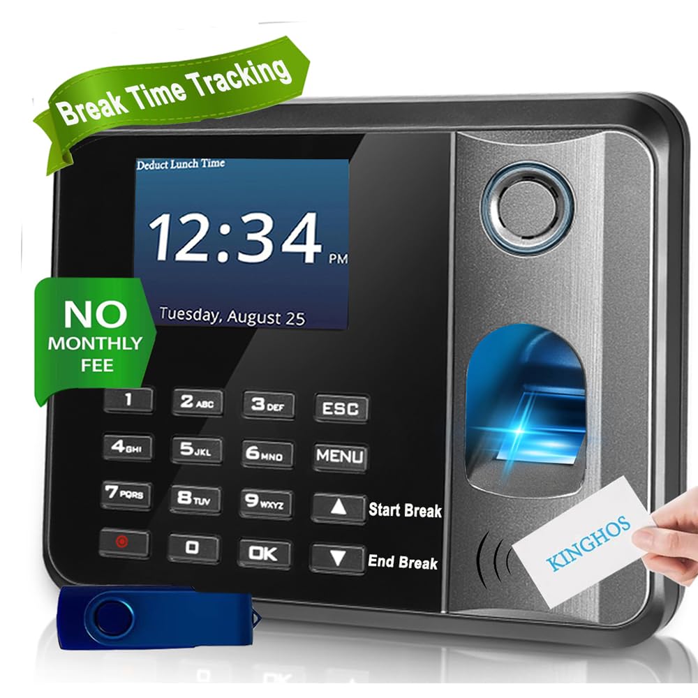 KYIDZON Employee Clocking in Machine, Office Punch Clock, Fingerprint Attendance, Clocking in Machine With Card Reader