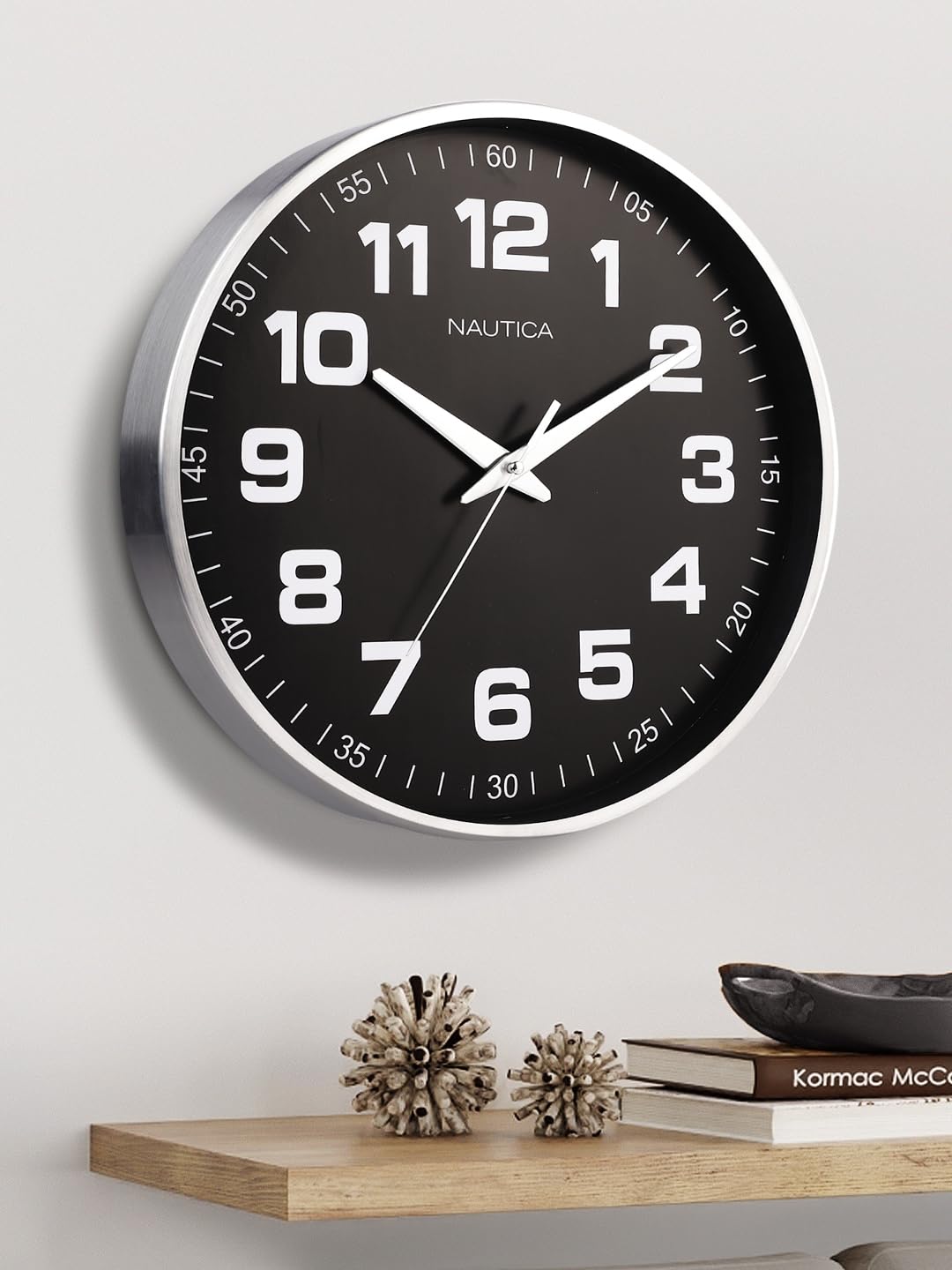 Nautica I 12 Inch I Stylish Wall Clock for Living Room I 1Pc Wall Clock I Metal Wall Clock L Silent Wall Clock L Real Metal Classic Dial I Silver-Black - Analog