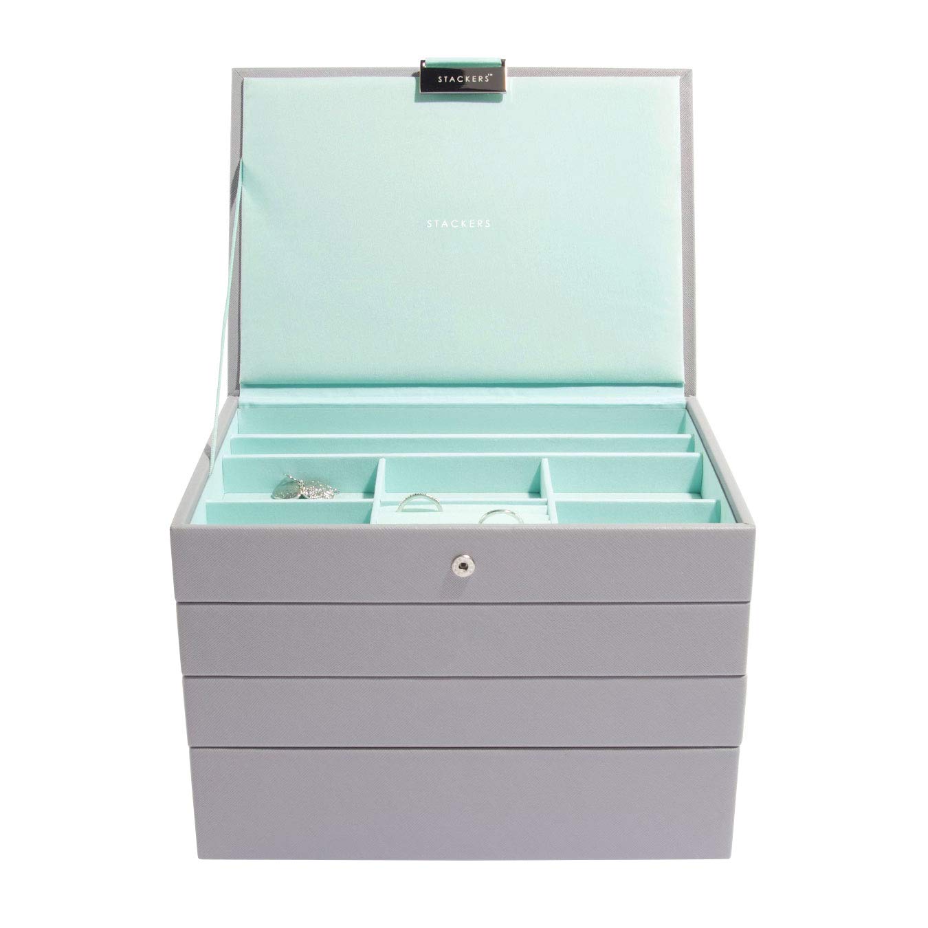 StackersStackers Dove Grey with Mint Green Classic Medium Jewellery Box, Set of 4