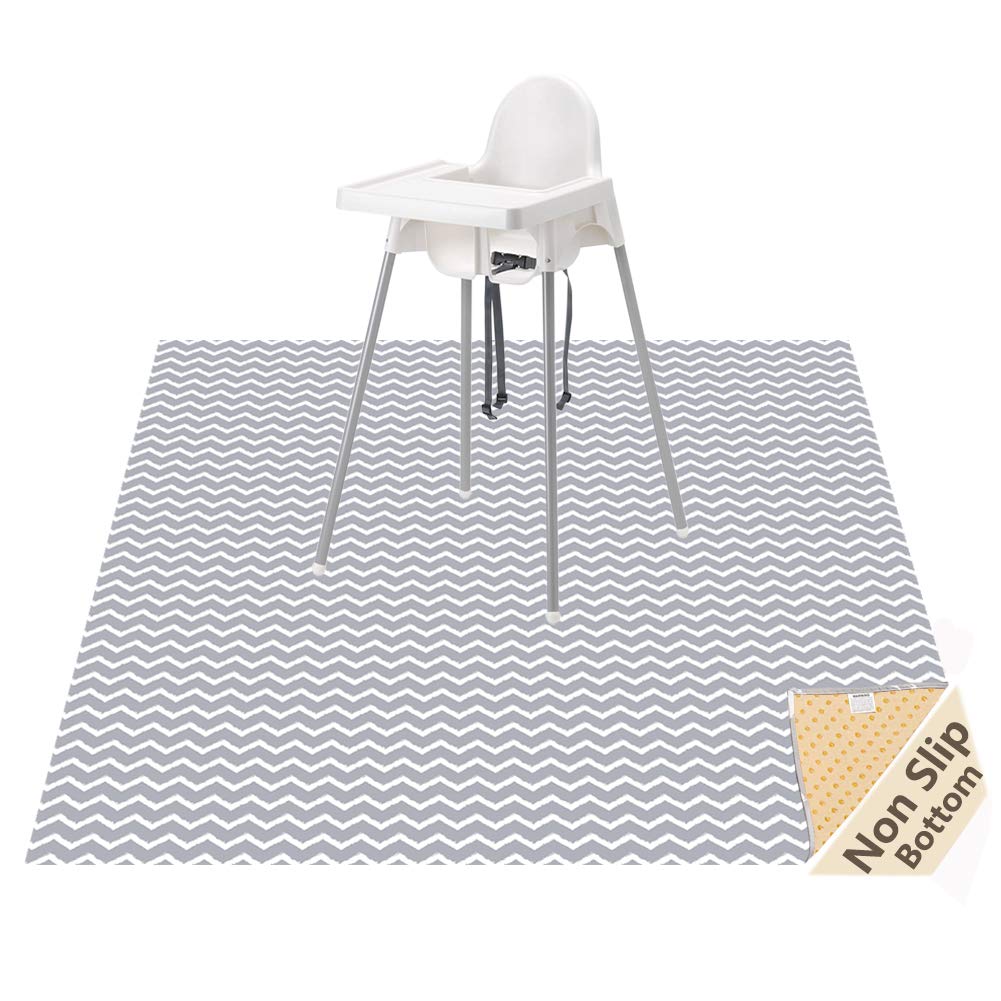 Splash Mat for Under High Chair/Arts/Crafts, WOMUMON 51" Washable Weaning Mat Waterproof Anti-slip Floor Protector Messy Splat Mat, Spill Mat for Pet (Grey Chevron)