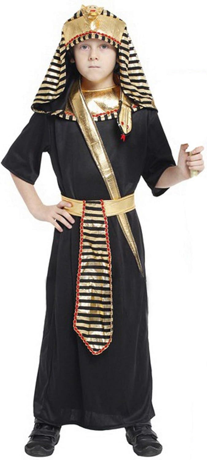 YLmeet Egyptian Pharaoh Halloween Costume for Boys - Role Play Outfit with Waistcoat, Collar, Hat, and Belt (M)