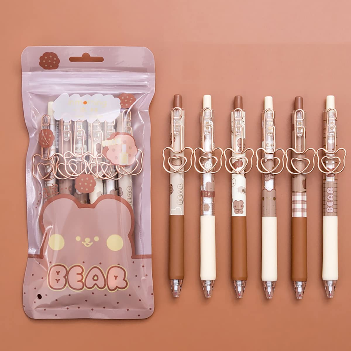 MAKINGTEC Ballpoint Pen, Retractable Gel Rollerball Pens Cute Bear Pen Ins Student Signature Pen, Kawaii Office Pen Cute Stationery (caramel Pudding Bear)