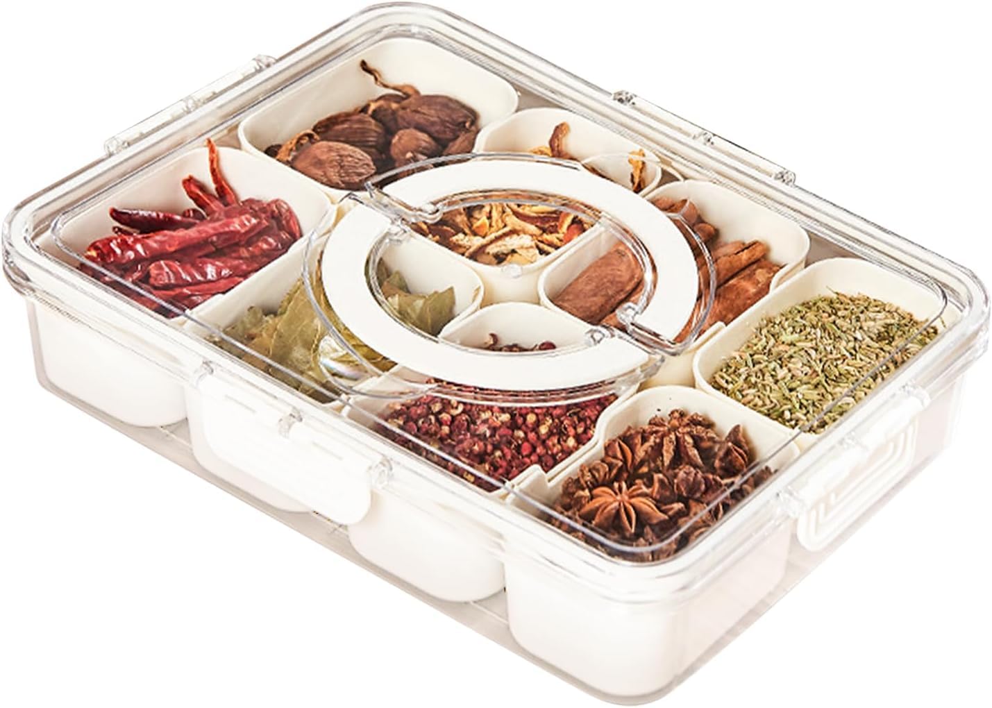 GenericVersatile Divided Serving Tray with Lid - Perfect for Organizing and Serving Snacks, Spices, and More, 8 Compartments Divided Spice Container,Transparent Spice Holder