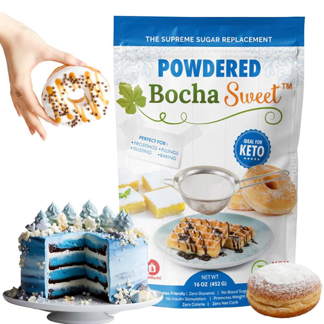 BochaSweet Powdered Sugar Replacement (16 oz), Low Calorie Sugar Substitute, Kabocha Extract in Xylitol Structure, Keto Friendly, Sugar Free Powdered Sugar, Diabetic Friendly, Non GMO, Gluten Free, No Bitter Aftertaste, Ideal for Baking