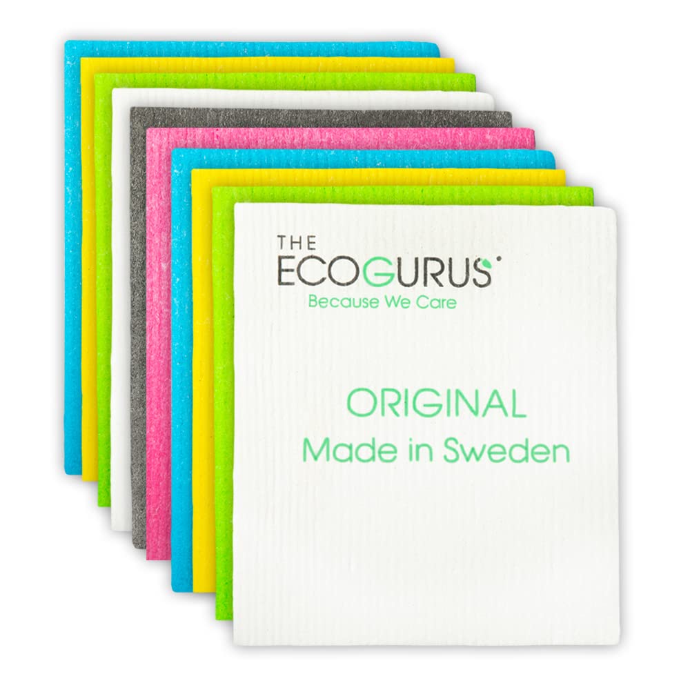 Premium Swedish Dishcloths for Kitchen (10 x Assorted) Multi-Surface, Cellulose & Cotton, Original Made in Sweden - Eco-Friendly, Reusable, Absorbent, No Odor, Cellulose Sponge Cloths