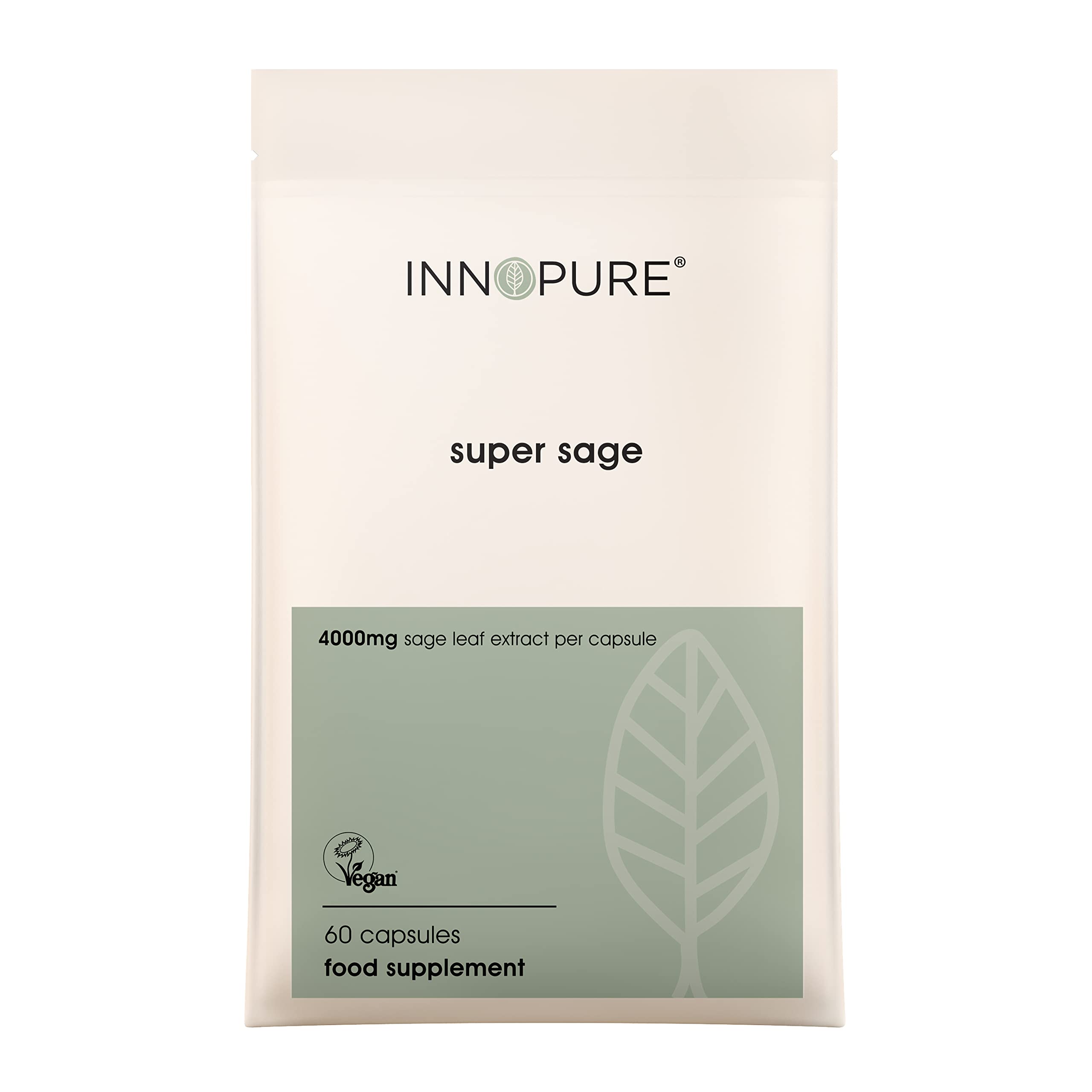 INNOPURE Super Sage Leaf 4000mg - No fillers or Binders. For Menopause Symptoms - High Strength - Hot Flushes & Night Sweats - 2 Month Supply - Vegan - UK made